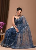 Cotton Blue  Digital Printed Saree